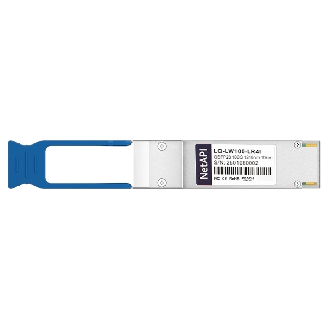 NetAPI 100G QSFP28 optical transceiver, front view